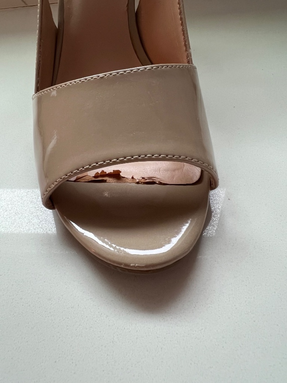 Franco Sarto Emmy Nude Patent Leather Open Toe Heels Size 9.5 - Picture 9 of 11